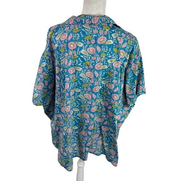 Natural Life Kelly Women's OS Oversized Boxy SS Kimono Top Heathered Blue Floral - Picture 3 of 9